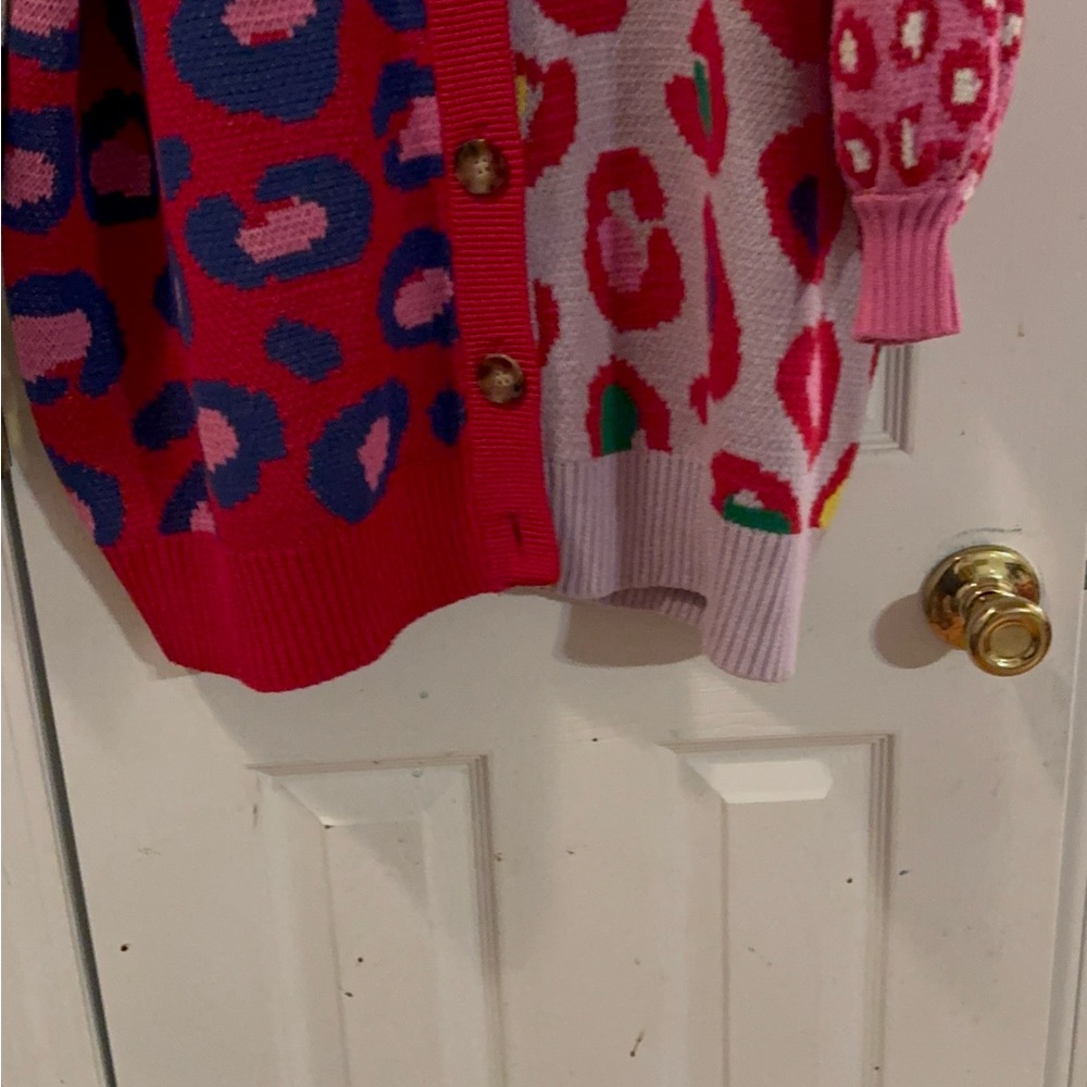 Farm Rio  Leopard Print Button-Up Cardigan Sweater - Pink Multi - Picture 3 of 6